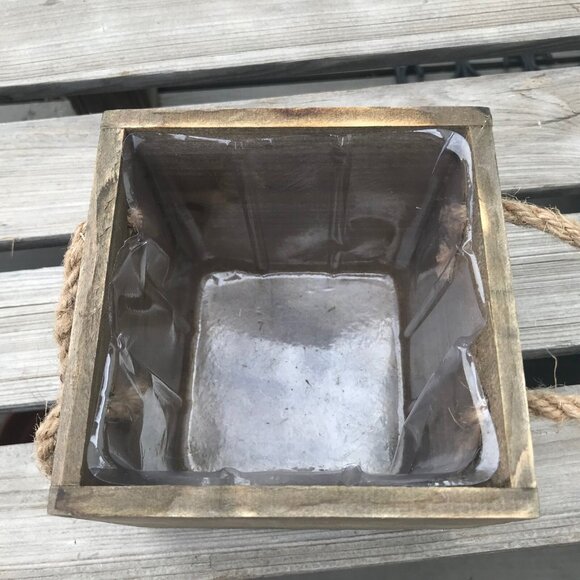 Vintage Hand Painted Wooden Planter Box Bright Flowers Rope Handles Lined 5" - Picture 7 of 8